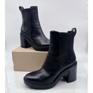 Tory Burch T- Gore Logo Chelsea Ankle Boots Platform Black Leather Heel US 9.5